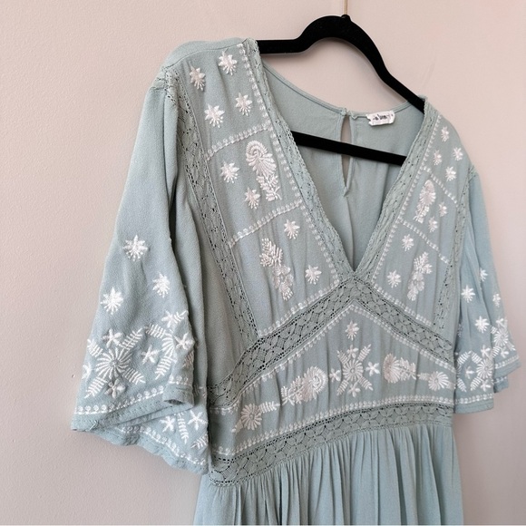 In Loom-Embroidered Teal and white Smocked waist Dress (Size:Medium) - Picture 6 of 11